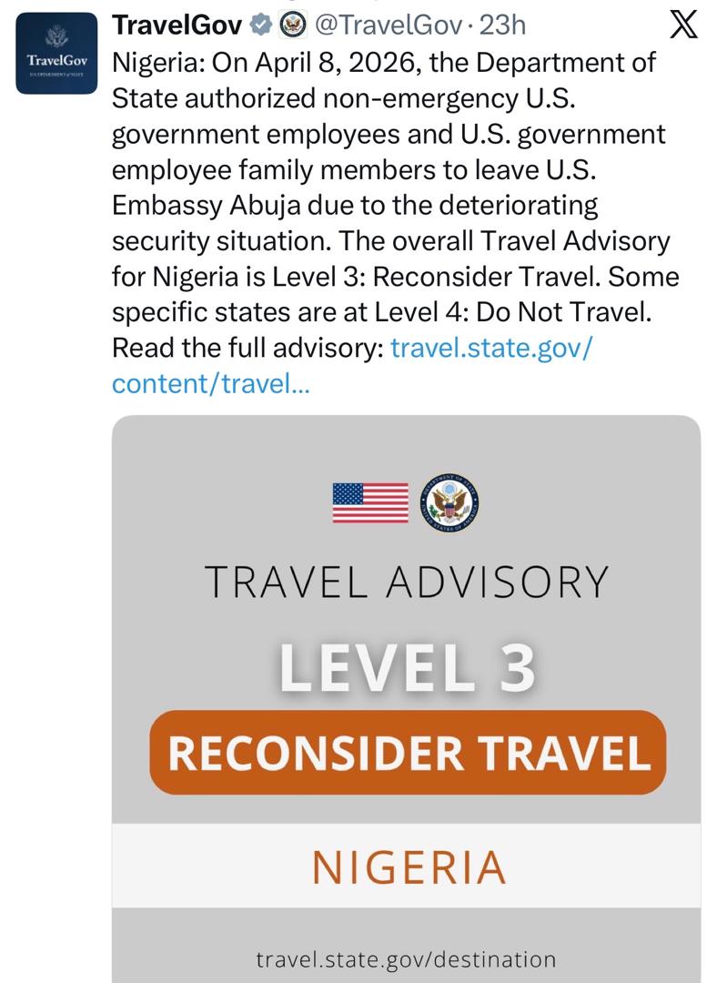 US Embassy Abuja suspends visa appointments hours after issuing travel advisory